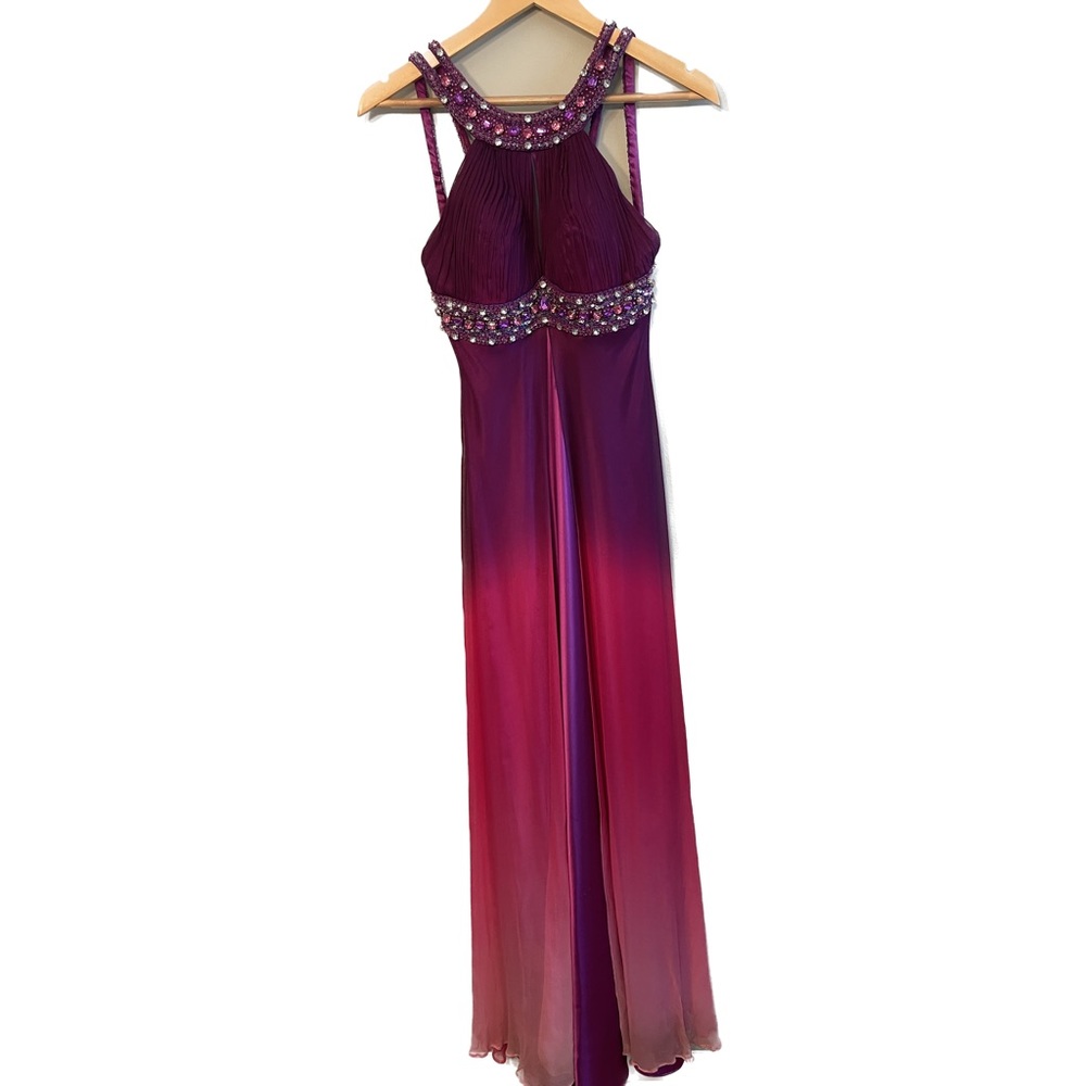 Purple Bejeweled Maxi Prom Dress - Size 4